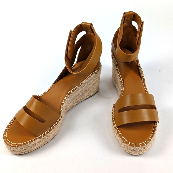 Franco Sarto Callia Brown Leather Wedge Espadrilles Sandals Ankle Strap Size 12 - Picture 2 of 10